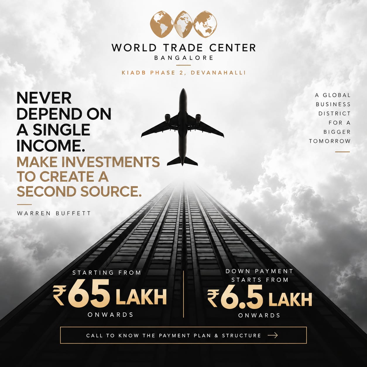 Brigade WTC Devanahalli campaign - global business district for a bigger tomorrow, Warren Buffett quote on wealth creation
